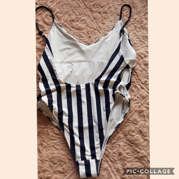 aerie navy and white swim suit with side cut outs - Picture 2 of 4